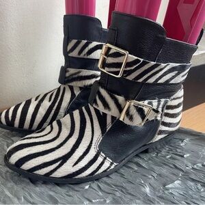 TOPSHOP PREMIUM LEATHER REAL FUR ANIMAL PRINT ANKLE BOOTS SPAIN SIZE 7.5